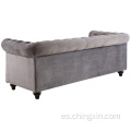 Muebles de sala de estar Estilo europeo Tufted Velvet Chesterfield Sofá Settee Gray